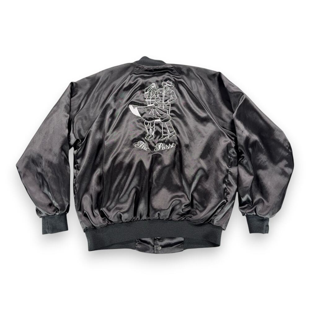 Vintage Cowboy Jacket Adult Large Black Posse Square Dancers Satin Bomber US 80s